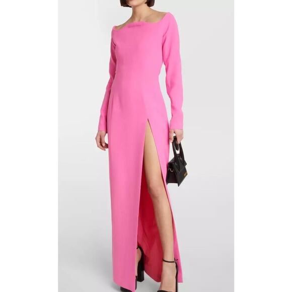 $1400 Monot Off Shoulder Fuchsia Pink Long Sleeve Maxi Dress Sz M - Picture 2 of 16